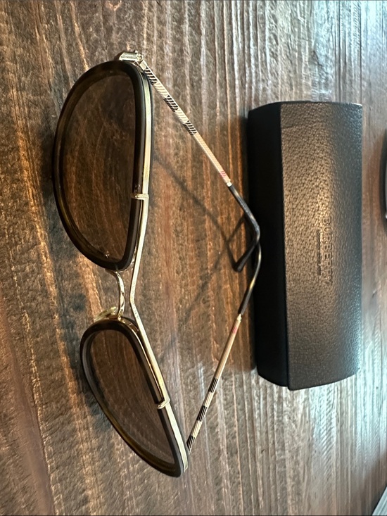 Burberry Gold Frame Sunglasses with Brown Lenses and Check Temples